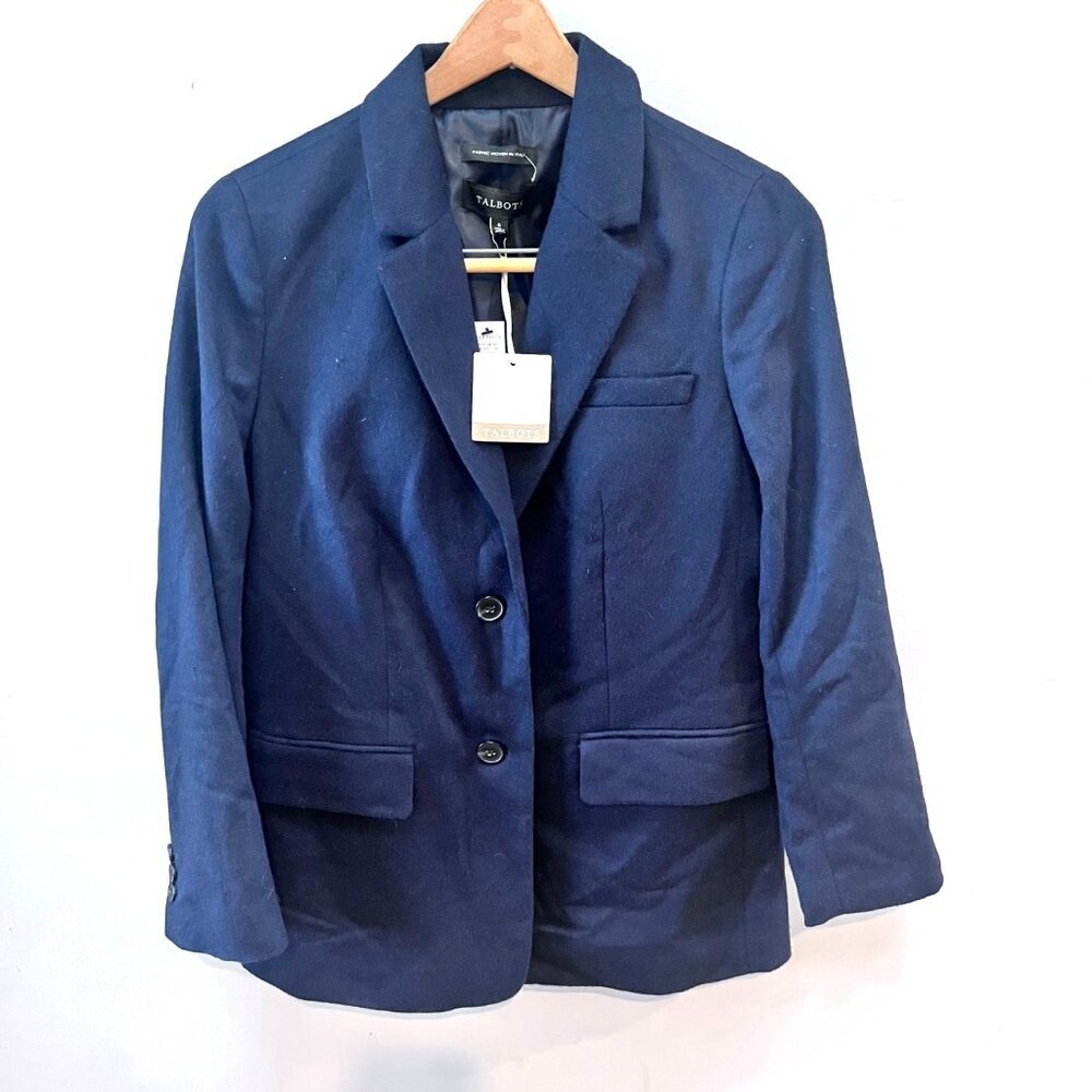 NEW- Talbots Womens Blazer Size 6 Navy Wool Blend Italian Fabric